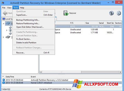 Screenshot Active Partition Recovery for Windows XP