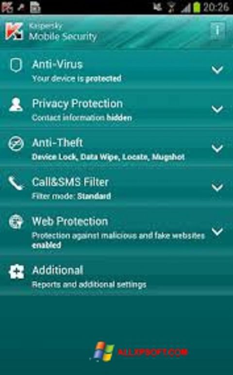 Screenshot Kaspersky Mobile Security for Windows XP