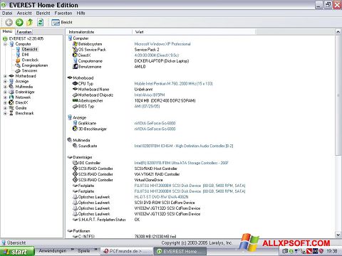 Screenshot EVEREST Home Edition for Windows XP
