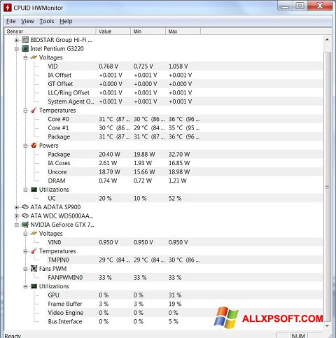 Screenshot HWMonitor for Windows XP