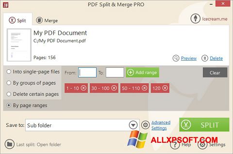 Screenshot PDF Split and Merge for Windows XP