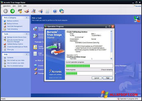 Screenshot Acronis True Image for Windows XP