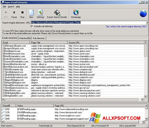 Screenshot eMail Extractor for Windows XP