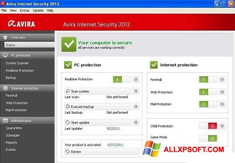 Screenshot Avira Internet Security for Windows XP