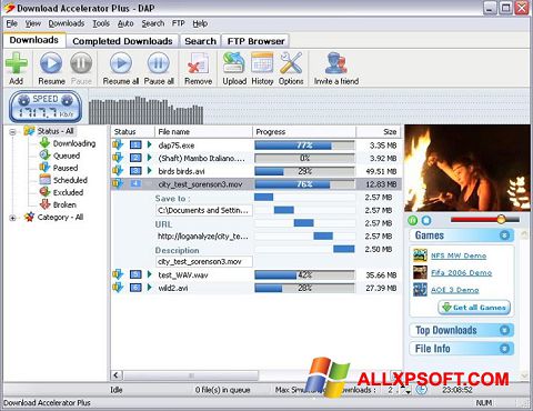 Screenshot Download Accelerator Plus for Windows XP