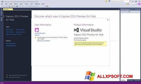 Screenshot Microsoft Visual Studio Express for Windows XP