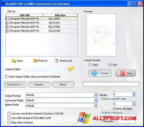 Screenshot PDF to DWG Converter for Windows XP
