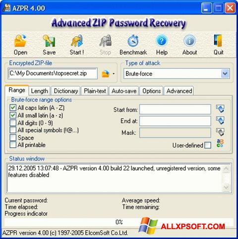 Screenshot Advanced Archive Password Recovery for Windows XP