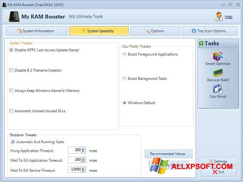 Screenshot Mz RAM Booster for Windows XP