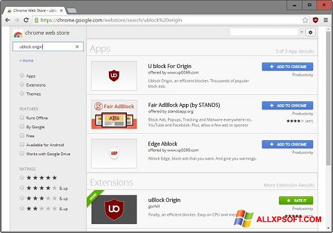 Screenshot uBlock for Windows XP