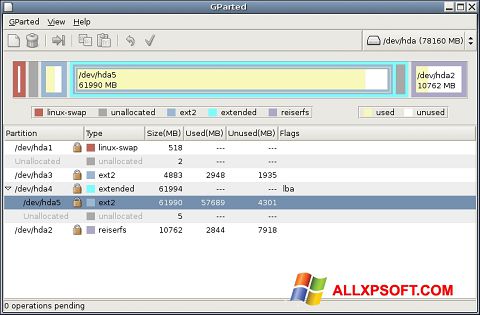 Screenshot GParted for Windows XP