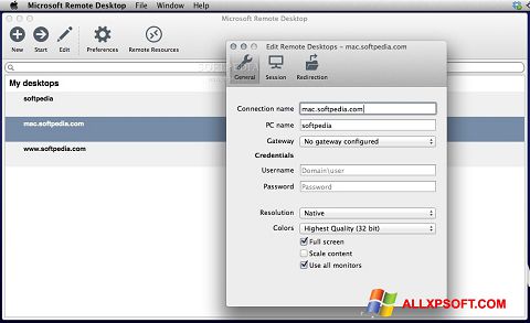 Screenshot Microsoft Remote Desktop for Windows XP