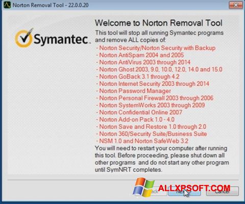 Screenshot Norton Removal Tool for Windows XP