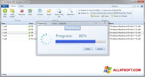 Screenshot PDF Unlocker for Windows XP