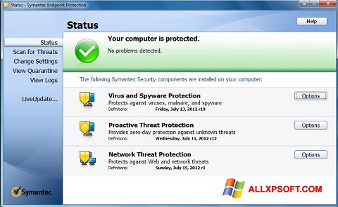 Screenshot Symantec Endpoint Protection for Windows XP