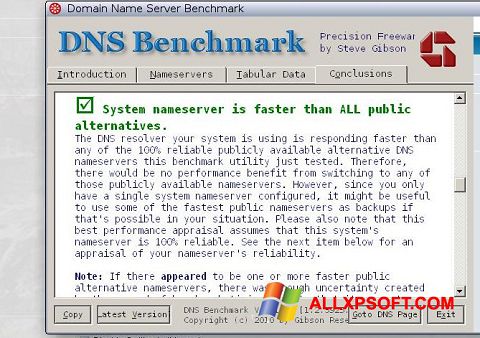 Screenshot DNS Benchmark for Windows XP
