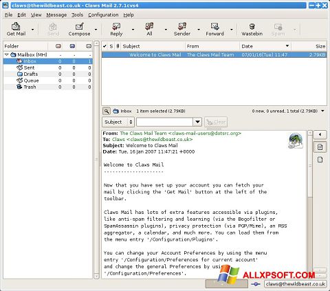 Screenshot Claws Mail for Windows XP