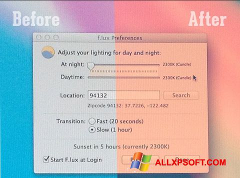Screenshot F.lux for Windows XP