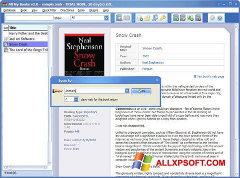 Screenshot All My Books for Windows XP