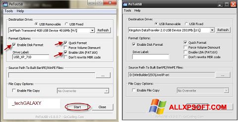 Screenshot PeToUSB for Windows XP