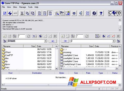 Screenshot Core FTP for Windows XP