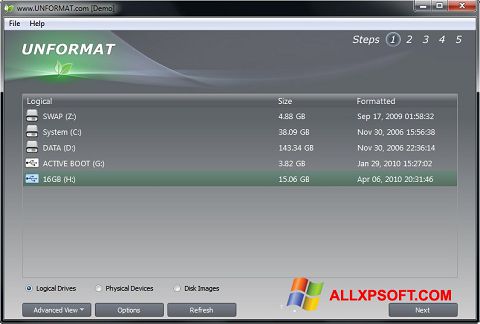Screenshot UNFORMAT for Windows XP