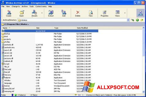 Screenshot WinAce for Windows XP