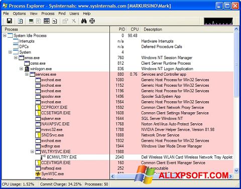 Screenshot Process Explorer for Windows XP