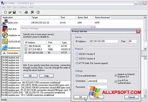 Screenshot Proxifier for Windows XP