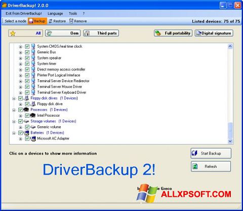 Screenshot Driver Backup for Windows XP