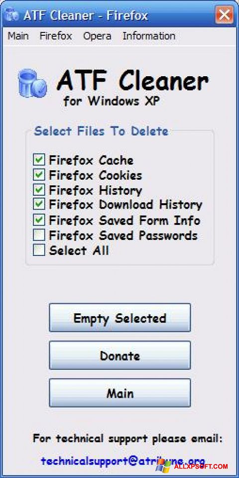 Screenshot ATF Cleaner for Windows XP