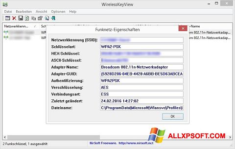 Screenshot WirelessKeyView for Windows XP