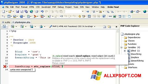 Screenshot phpDesigner for Windows XP