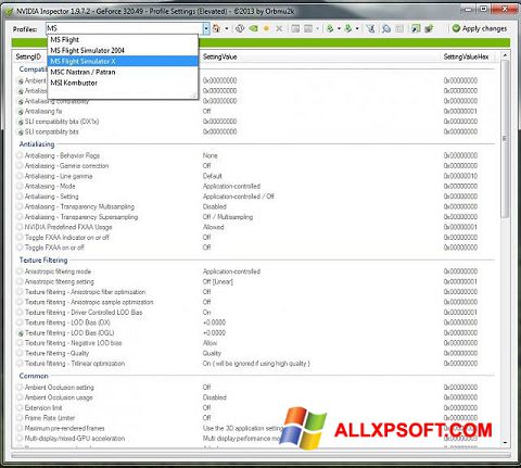 Screenshot NVIDIA Inspector for Windows XP