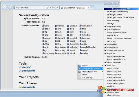 Screenshot WampServer for Windows XP