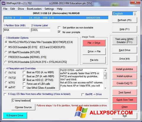 Screenshot RMPrepUSB for Windows XP