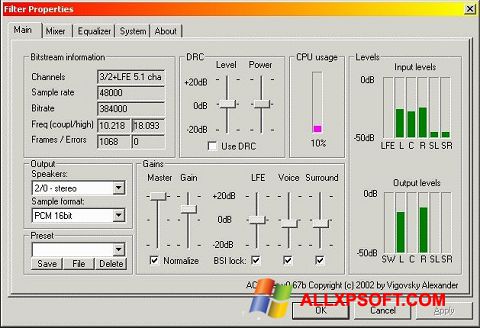 Screenshot AC3 Codec for Windows XP