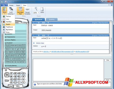 Screenshot Microsoft Mathematics for Windows XP