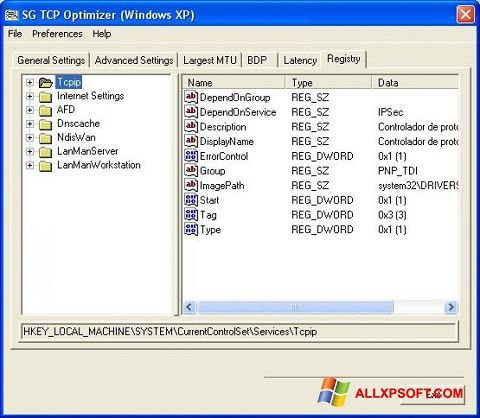 Screenshot TCP Optimizer for Windows XP