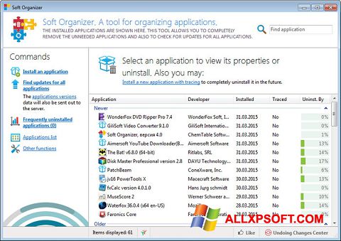 Screenshot Soft Organizer for Windows XP